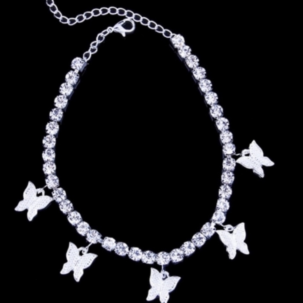 Silver Butterfly Bling Anklet - Picture 5 of 5